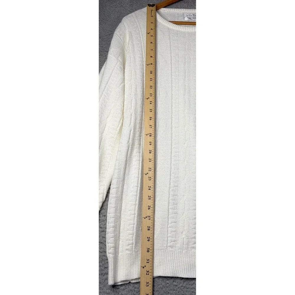 Vintage Christian Dior Sweater Mens XL Ivory Longsleeve Crewneck Made USA